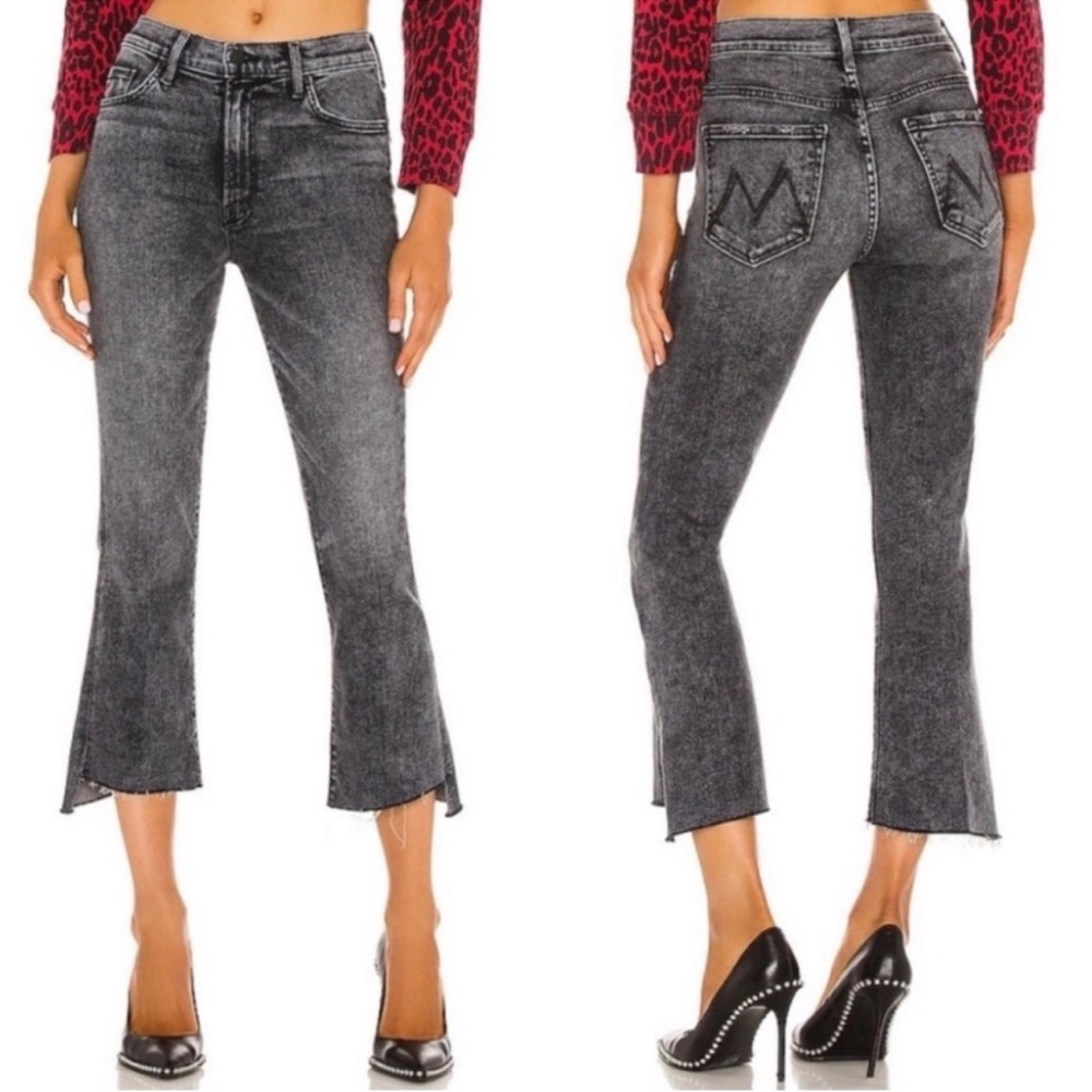 MOTHER the insider crop step fray flare jeans Train Stops Mother Black Gray 26